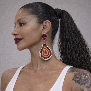 Red Jewel Drop Earrings 3.5"